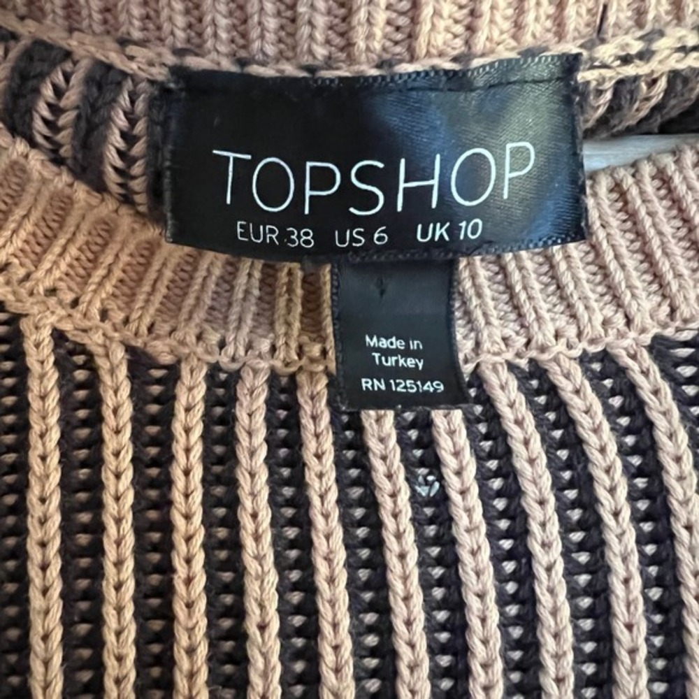 Topshop Colorblock Striped Knit Sweater Camel Black Red Y2K Size 6 - Picture 3 of 12